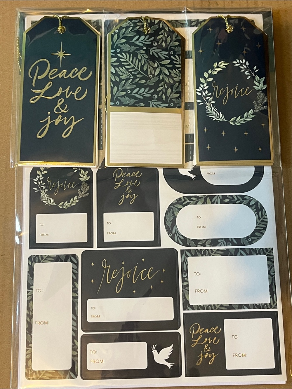 Holiday Gift Tags - Stickers Peace Love & Joy - Navy and Gold 165 pc set